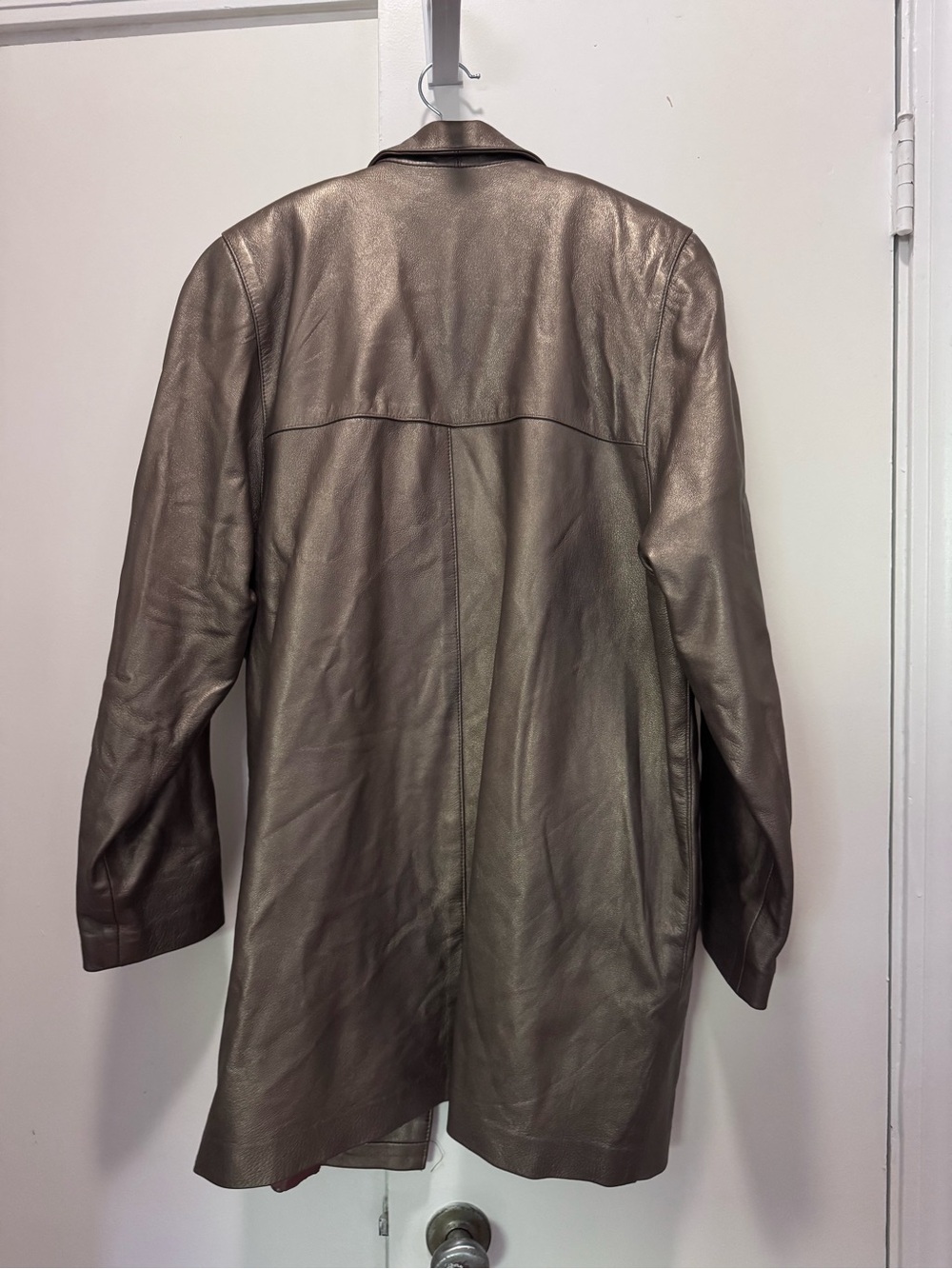 Vintage Metallic Taupe Leather Blazer with Mauve Lining - Picture 3 of 5